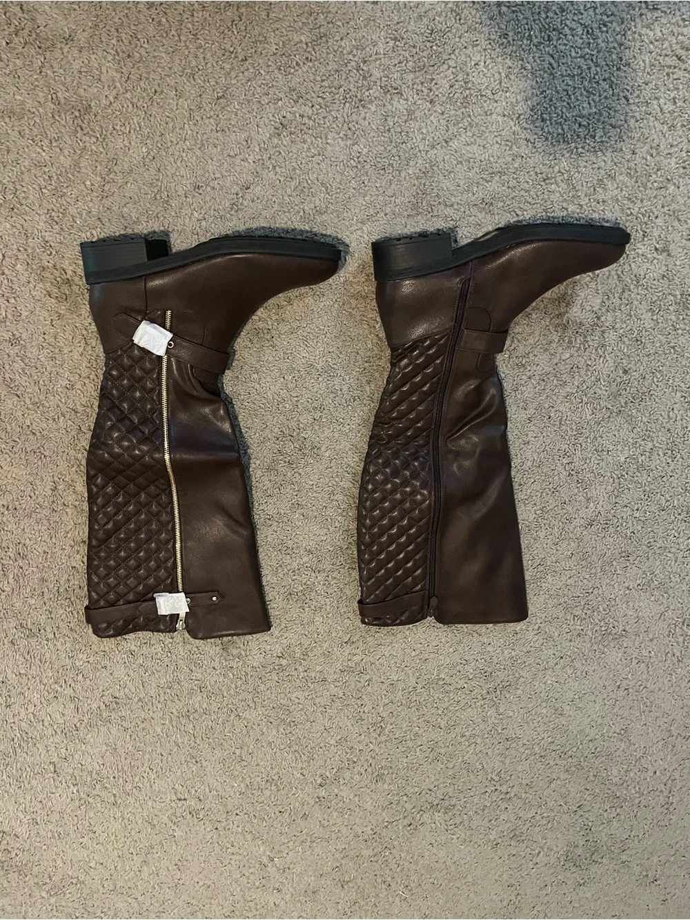 Classic Quilted Tall Riding Boots - Brown